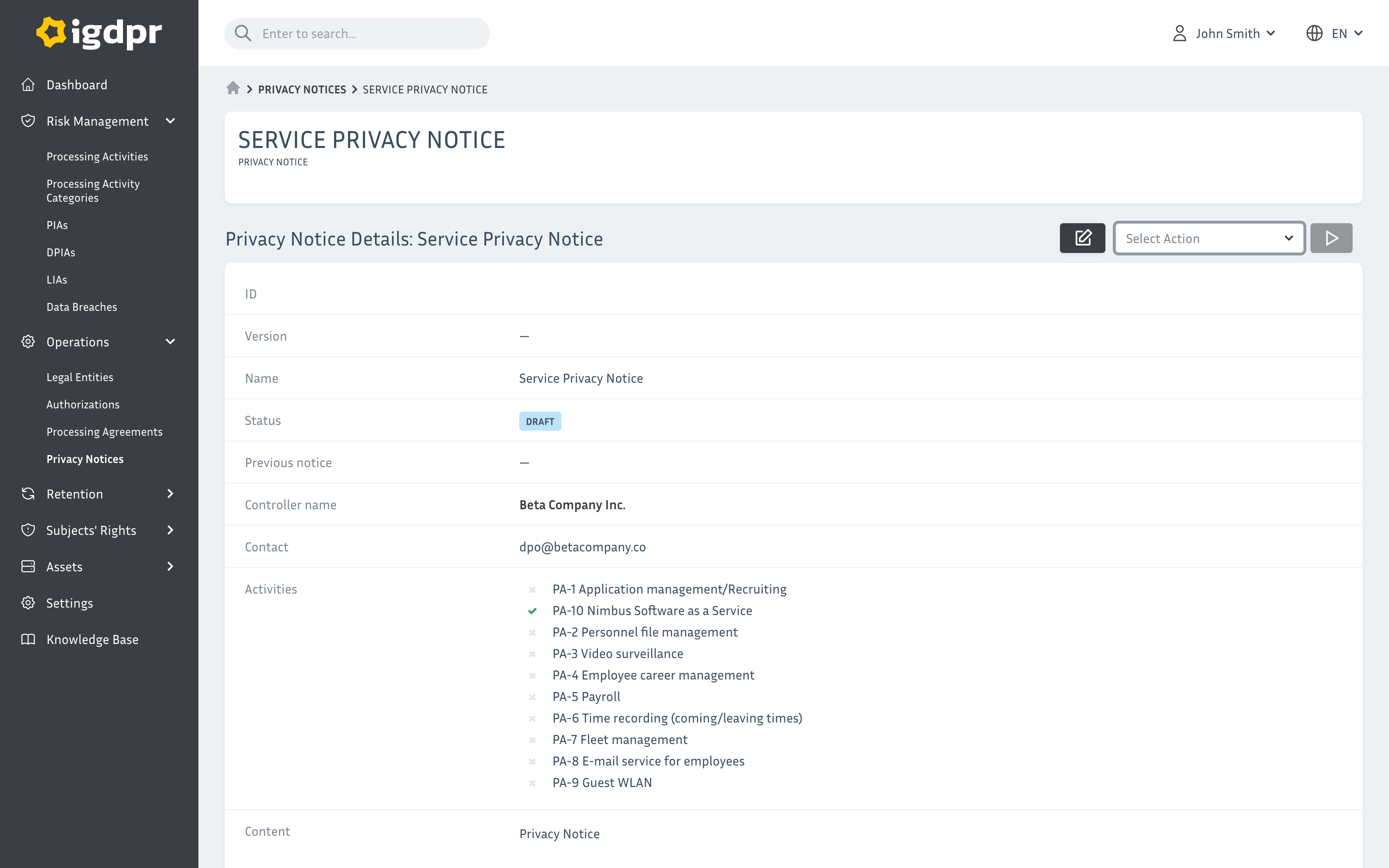 iGDPR System, Privacy Notice